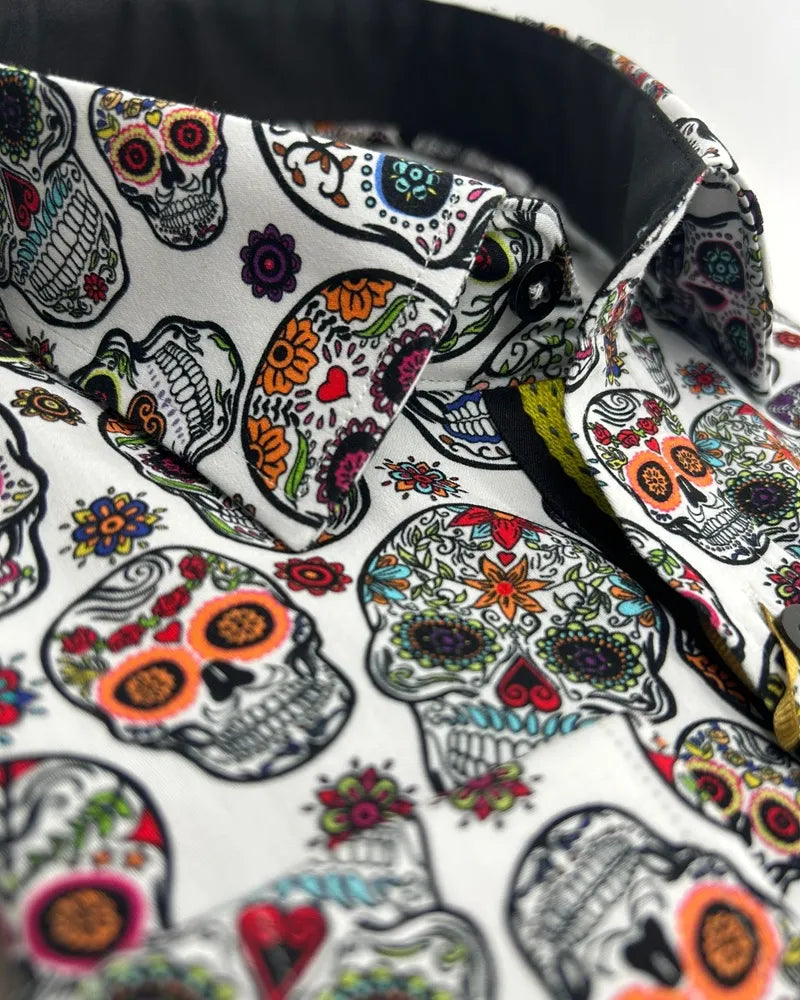 White Day of The Dead Skull Print Shirt with Matching Handkerchief