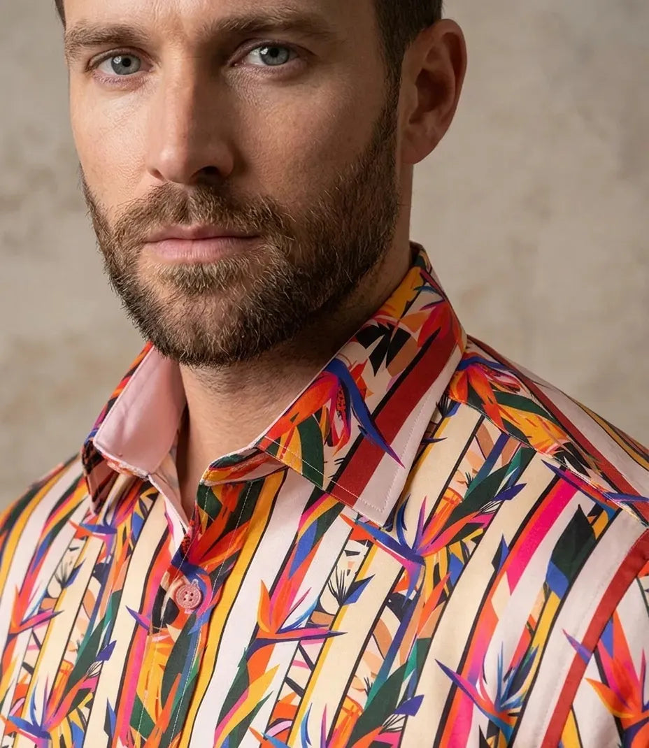 Stripe Tropical Flower Print Shirt