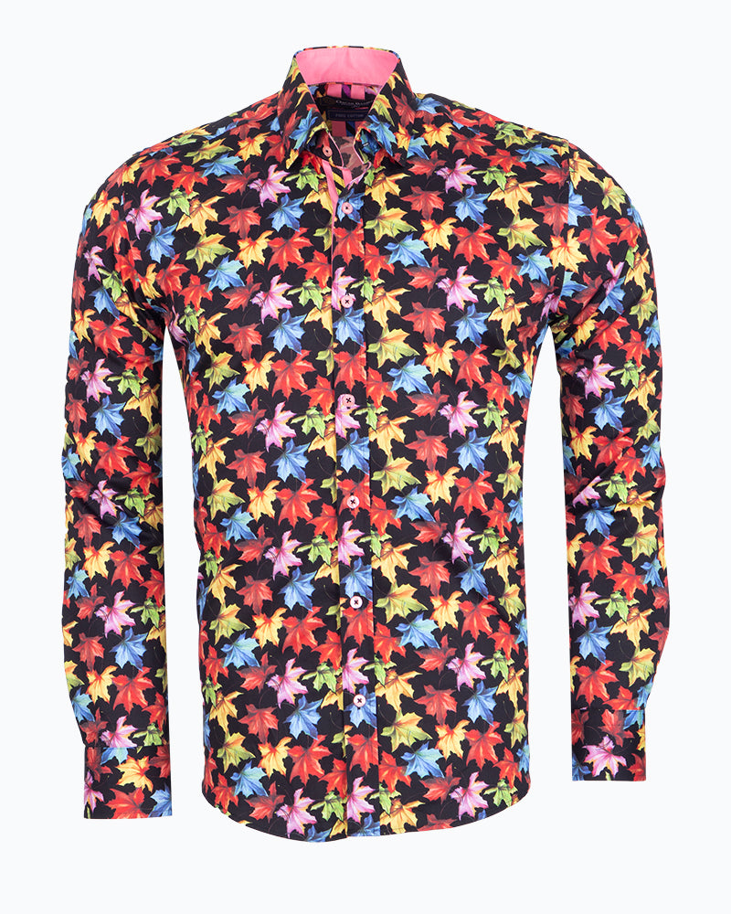 Sycamore Leaf Print Shirt with Matching Handkerchief-Makrom