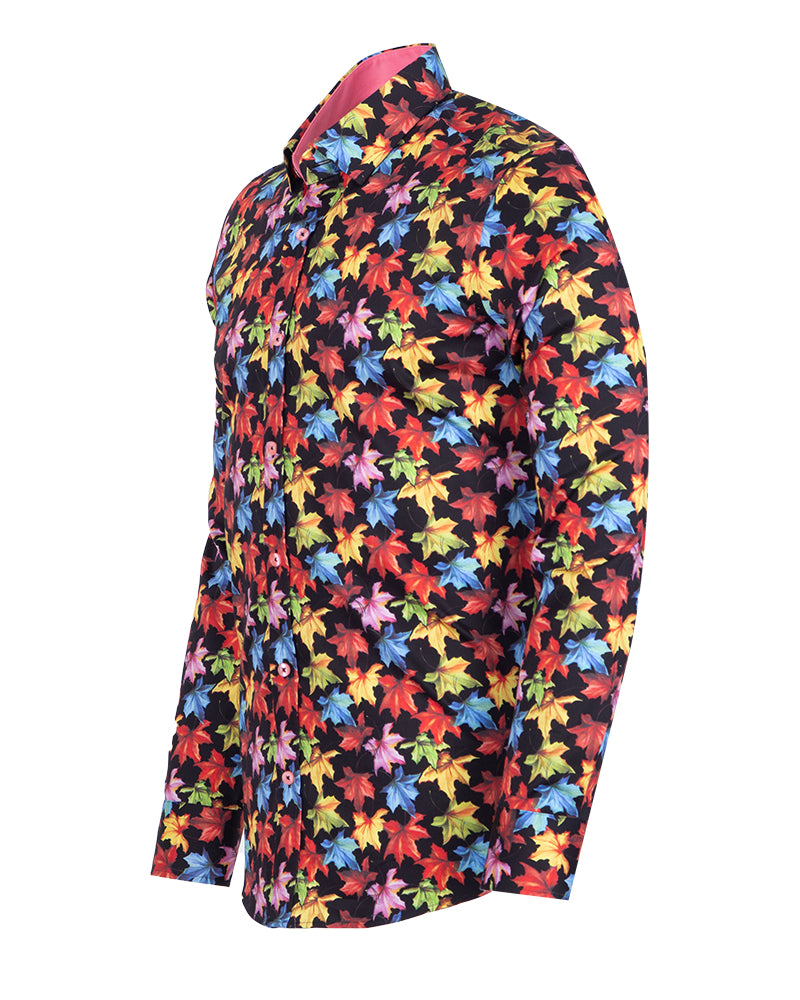 Sycamore Leaf Print Shirt with Matching Handkerchief-Makrom
