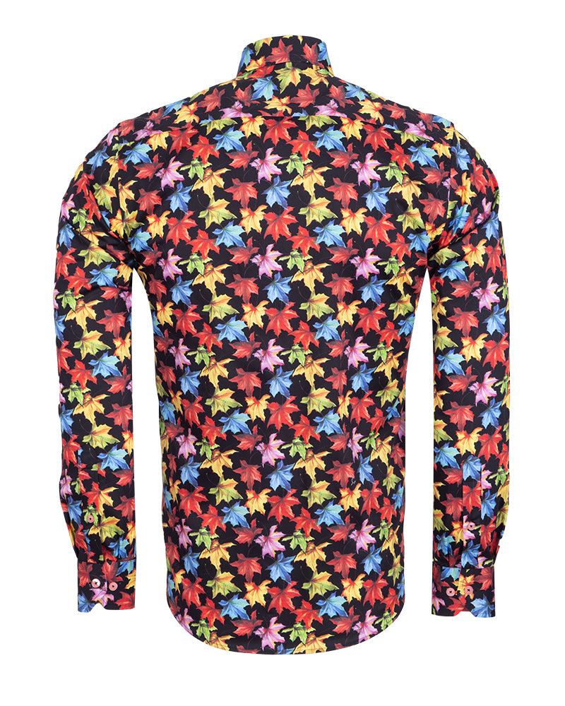 Sycamore Leaf Print Shirt with Matching Handkerchief-Makrom
