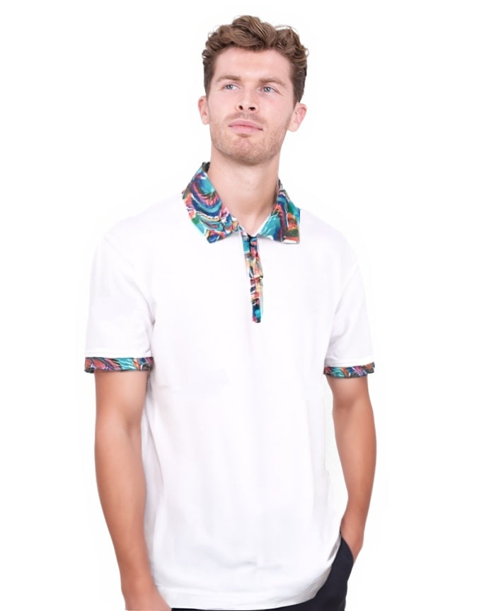 White Polo T-Shirt With Paisley Collar