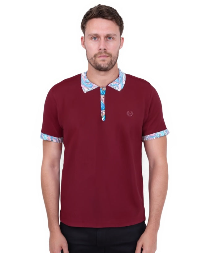Burgundy Polo T-Shirt With Paisley Collar