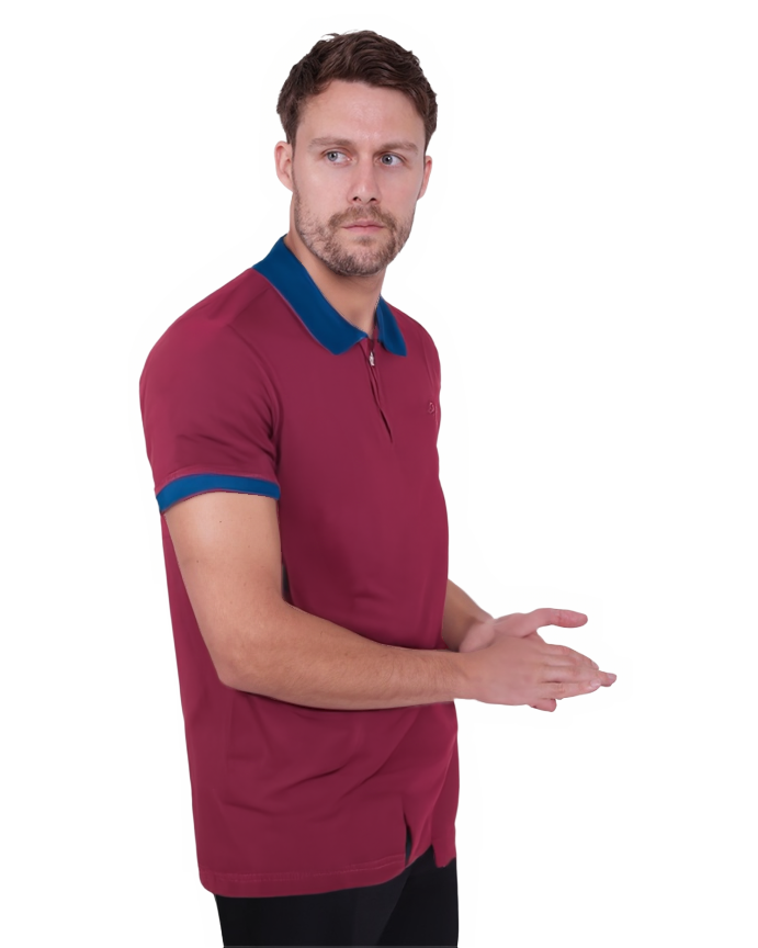 Burgundy Classic Polo T-Shirt With Contast Collar