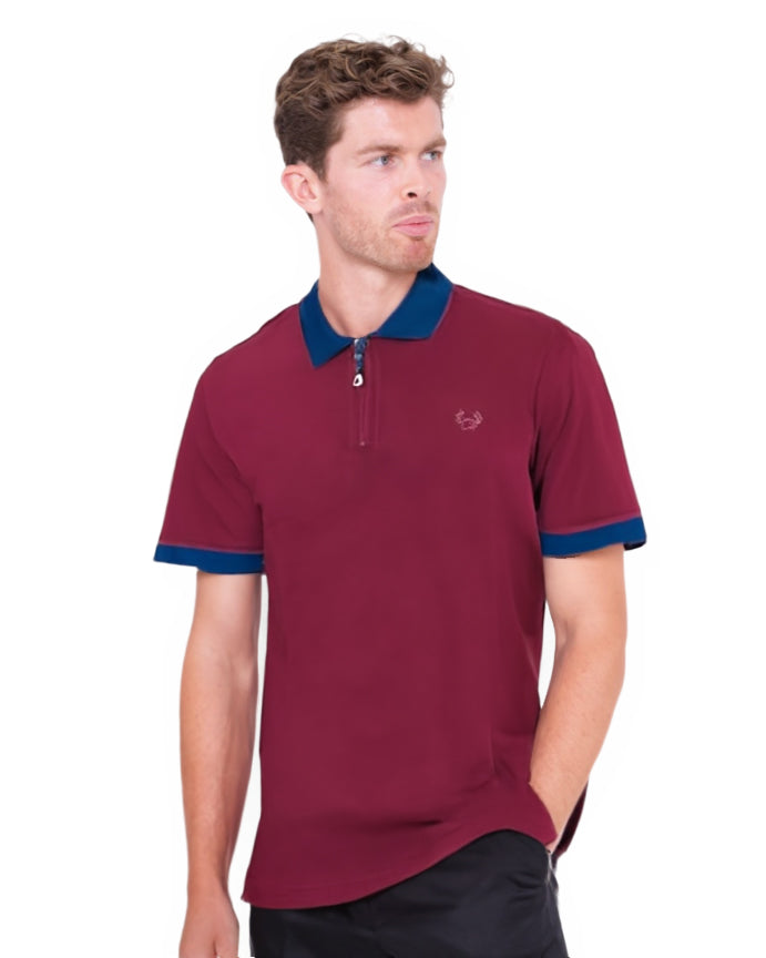Burgundy Classic Polo T-Shirt With Contast Collar