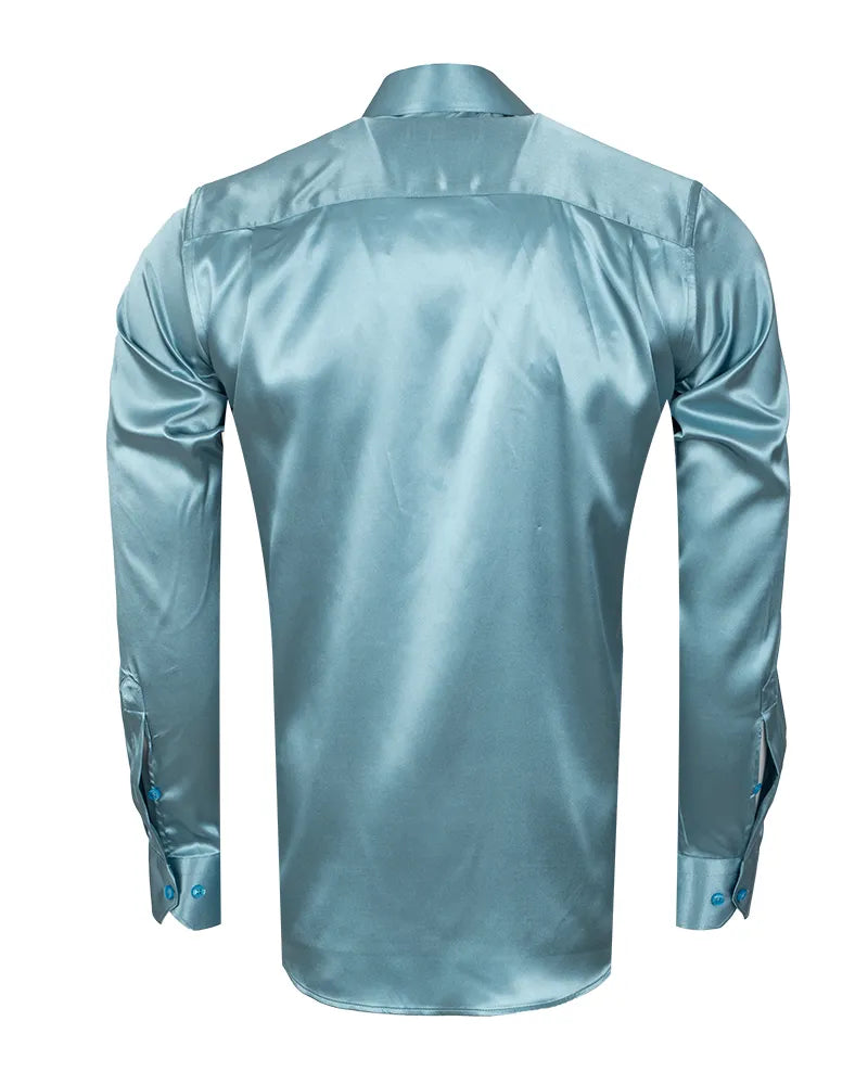 Turquoise Satin Plain Satin Classic Men’s Shirt-Makrom