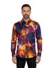 Vibrant Blue and Amber Pattern Satin Men`s Shirt-Makrom