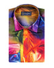 Vibrant Blue and Amber Pattern Satin Men`s Shirt-Makrom