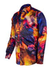 Vibrant Blue and Amber Pattern Satin Men`s Shirt-Makrom