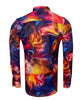 Vibrant Blue and Amber Pattern Satin Men`s Shirt-Makrom