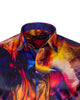 Vibrant Blue and Amber Pattern Satin Men`s Shirt-Makrom