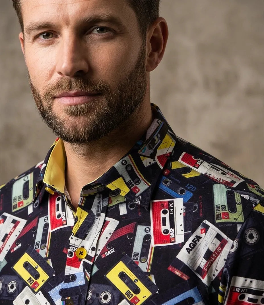 Vintage Cassette Tape Print Pure Cotton Shirt