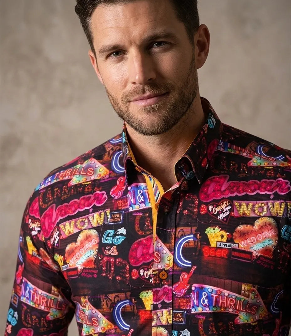 Vintage Party Lights Print Shirt with Matching Handkerchief