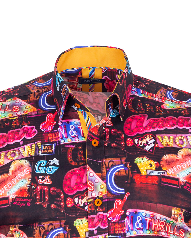 Vintage Party Lights Print Shirt with Matching Handkerchief-Makrom
