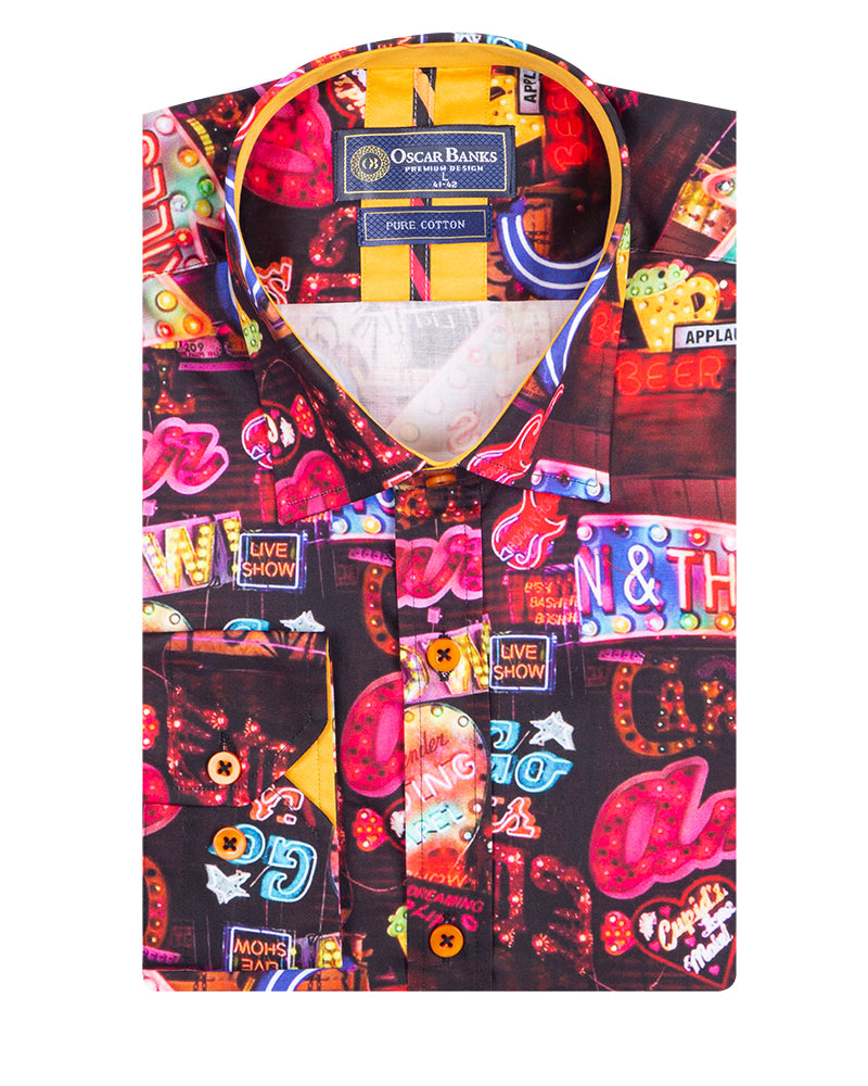 Vintage Party Lights Print Shirt with Matching Handkerchief-Makrom