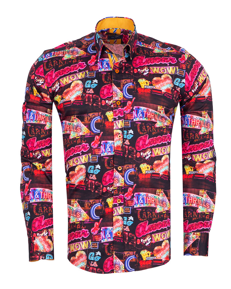 Vintage Party Lights Print Shirt with Matching Handkerchief-Makrom