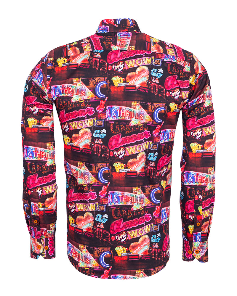 Vintage Party Lights Print Shirt with Matching Handkerchief-Makrom