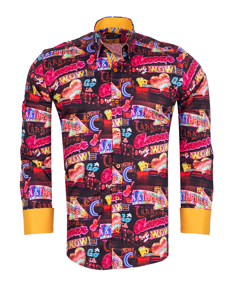 Vintage Party Lights Print Shirt with Matching Handkerchief-Makrom