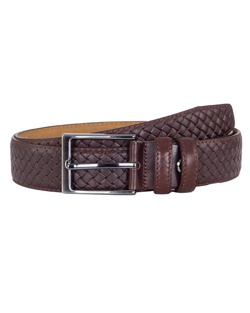 Brown Leather Woven Design Belt