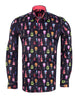 Black Vintage Guitar Print Men's Shirt