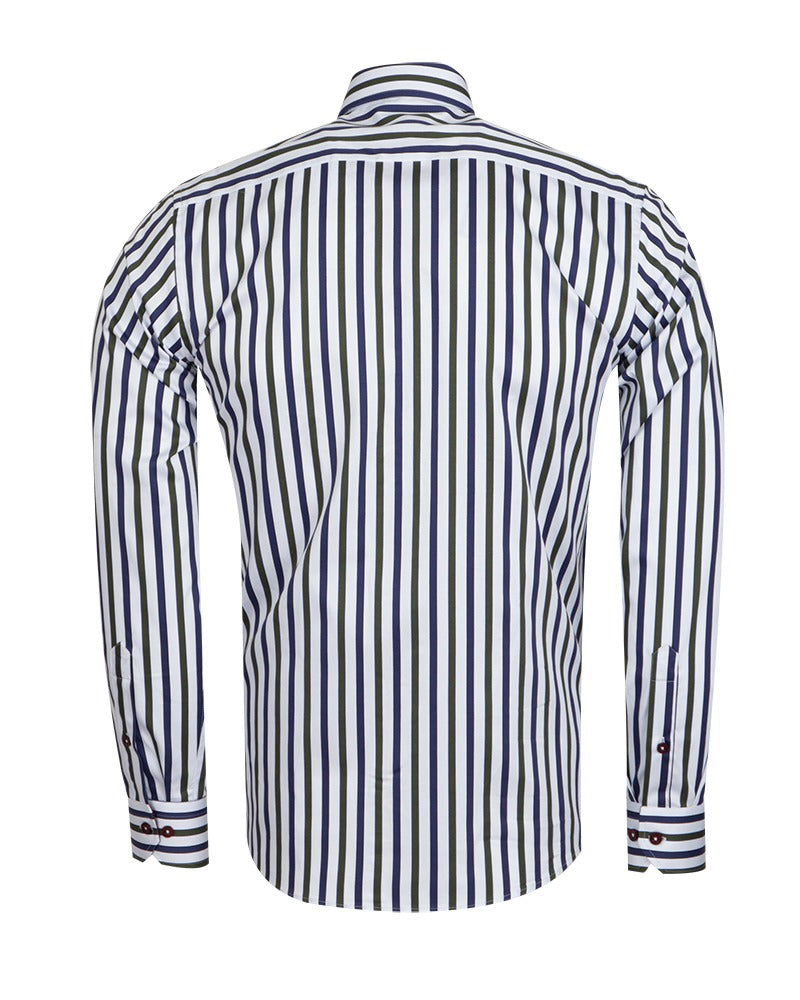 White Stripe Print Shirt with Matching Handkerchief