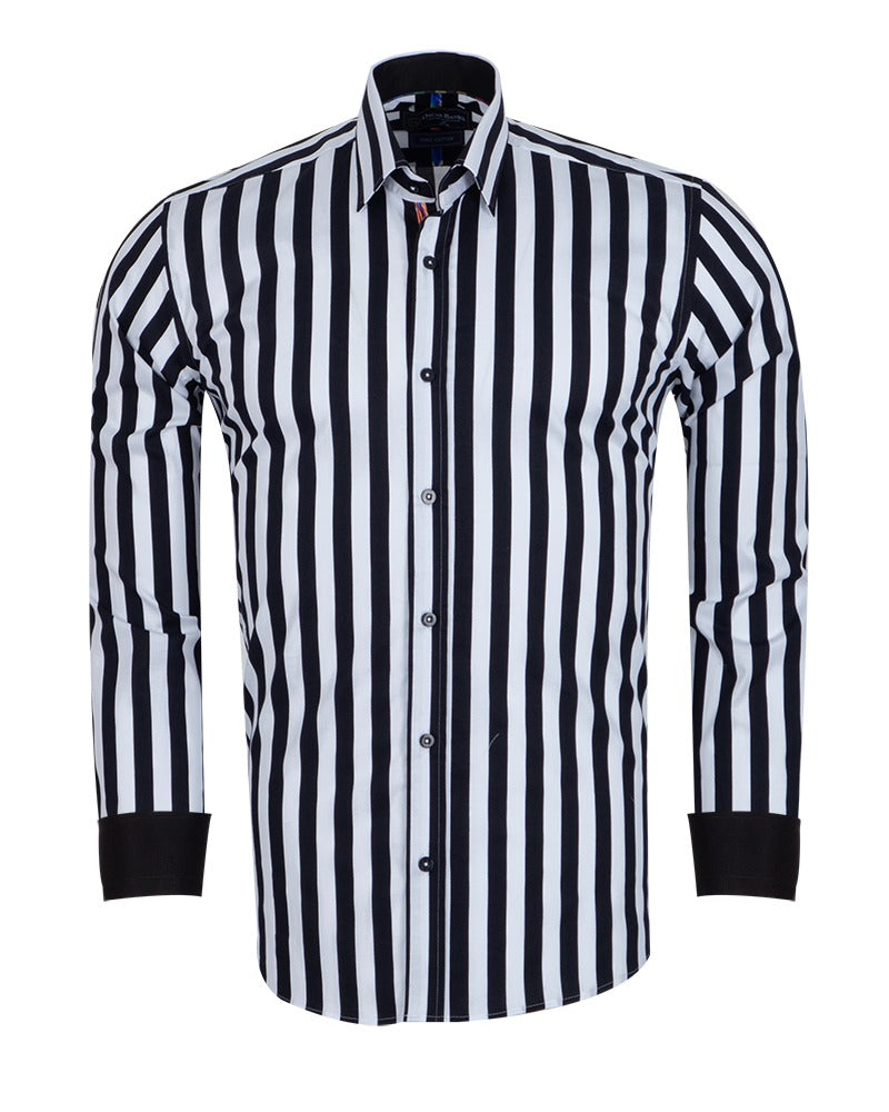 Black Stripe Print Shirt with Matching Handkerchief