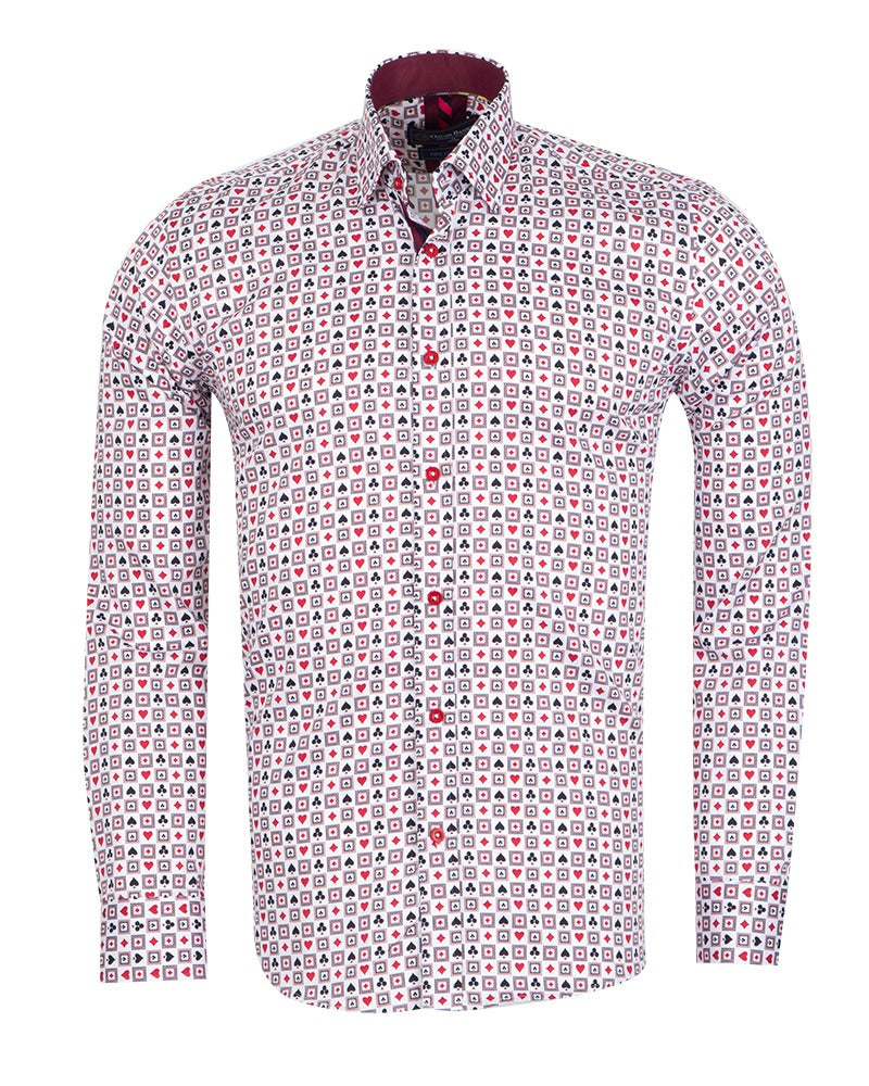 Playing Card Print Shirt with Matching Handkerchief