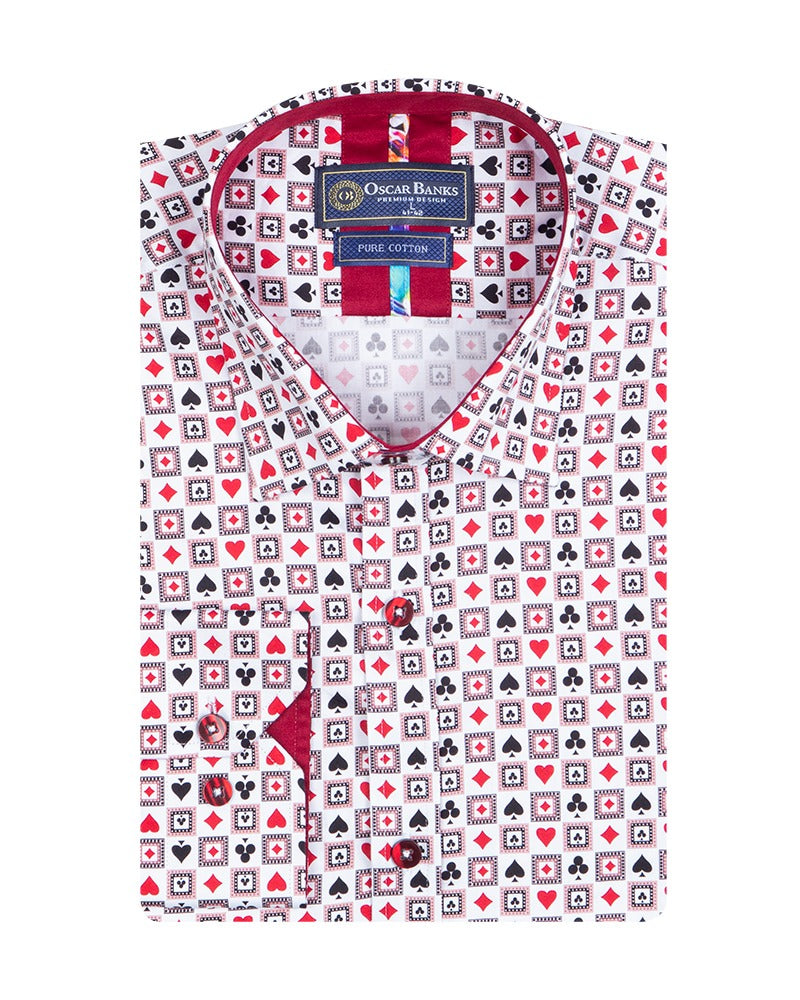 Playing Card Print Shirt with Matching Handkerchief