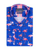 Dark Blue Flamingo Print Men's Shirt with Matching Handkerchief