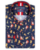 Dark Blue Orchestra Instrument Print Shirt with Matching Handkerchief