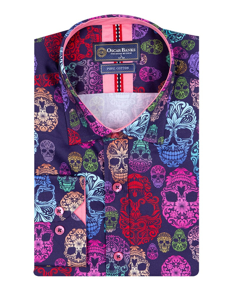 Purple Colourful Skull Print with Matching Handkerchief