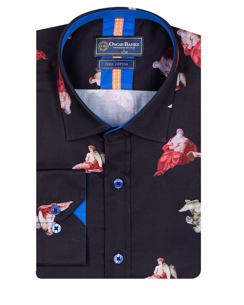 Black Historic Masterpiece Print Men's Shirt with Matching Handkerchief
