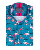 Green Flamingo Print Men's Shirt with Matching Handkerchief