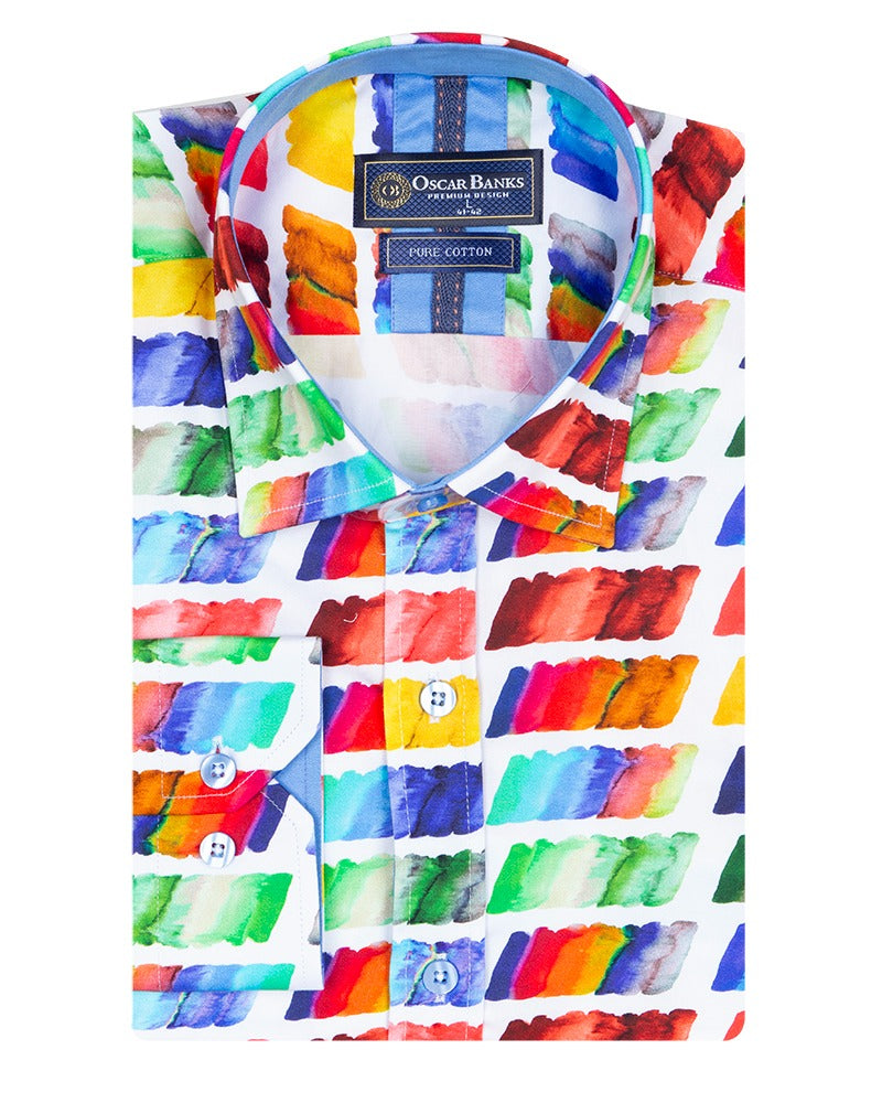 White Colourful Brush Stroke Print with Matching Handkerchief