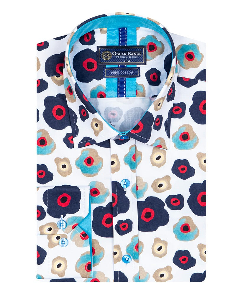 White Colourful Abstract Shapes with Matching Handkerchief