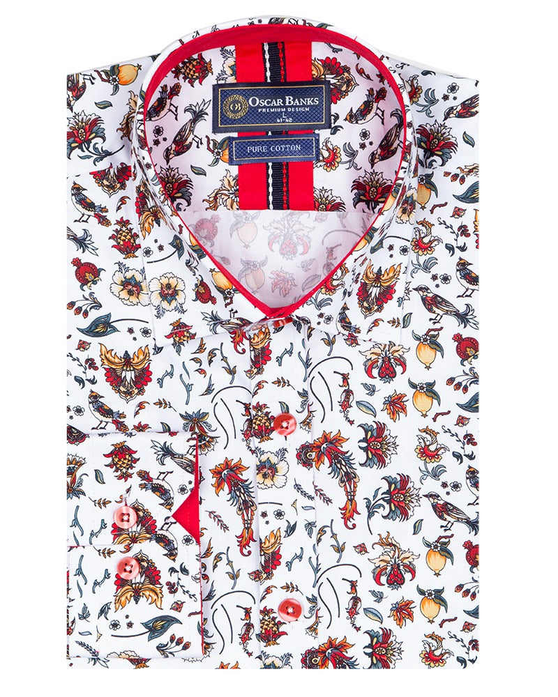 White Floral Print with Matching Handkerchief