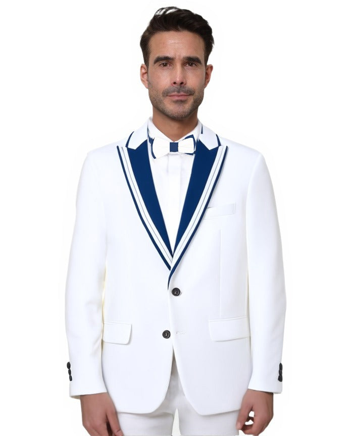 White Men's 4 Piece Wedding Suit Contrasting Lapel