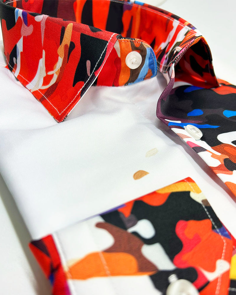 White Abstract Paint Splatter Print Shirt-Makrom
