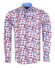 White Blue Leaf Print Shirt with Matching Handkerchief-Makrom
