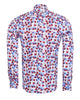 White Blue Leaf Print Shirt with Matching Handkerchief-Makrom