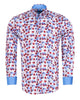 White Blue Leaf Print Shirt with Matching Handkerchief-Makrom