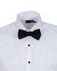 White dress shirt with a black bow tie on a white background