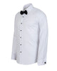 White dress shirt with black bow tie on a white background