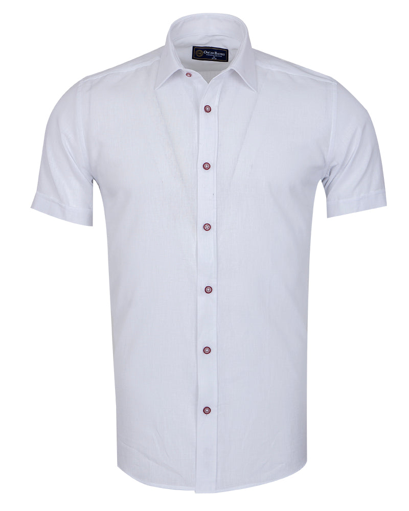 White Classic Linen Short Sleeve Shirt-Makrom