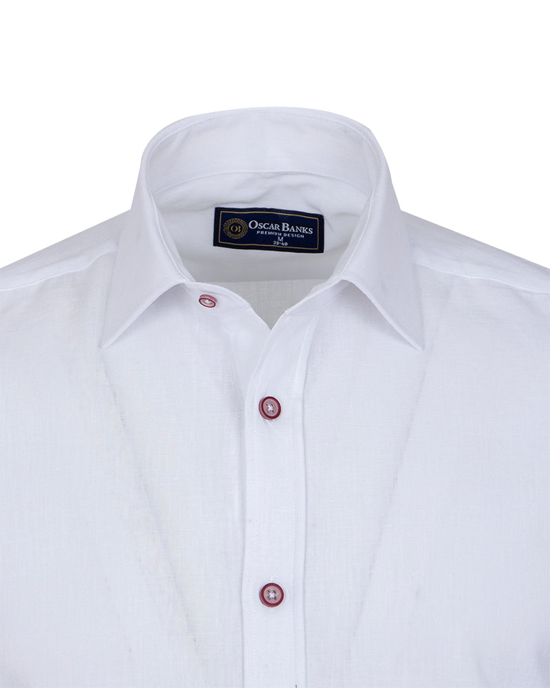 White Classic Linen Short Sleeve Shirt-Makrom