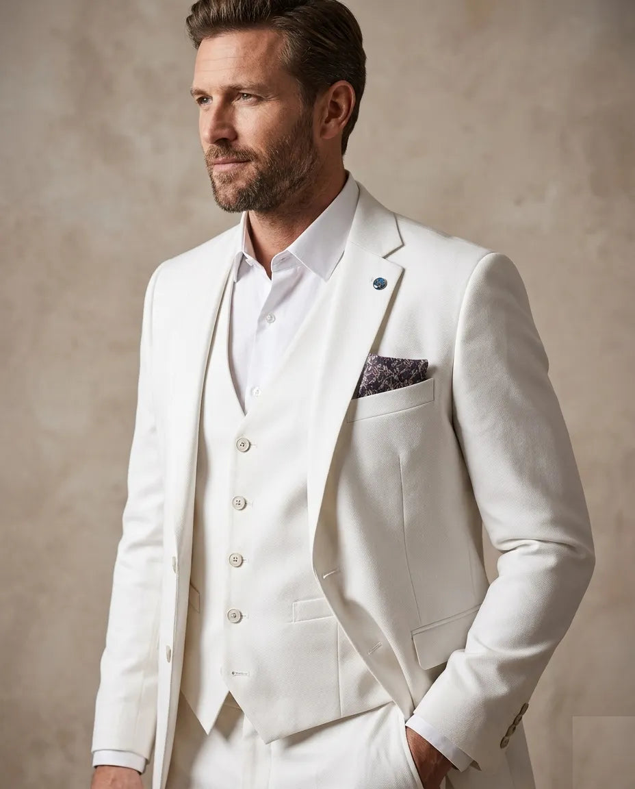 White Classic Plain 3 Piece Men's Suit