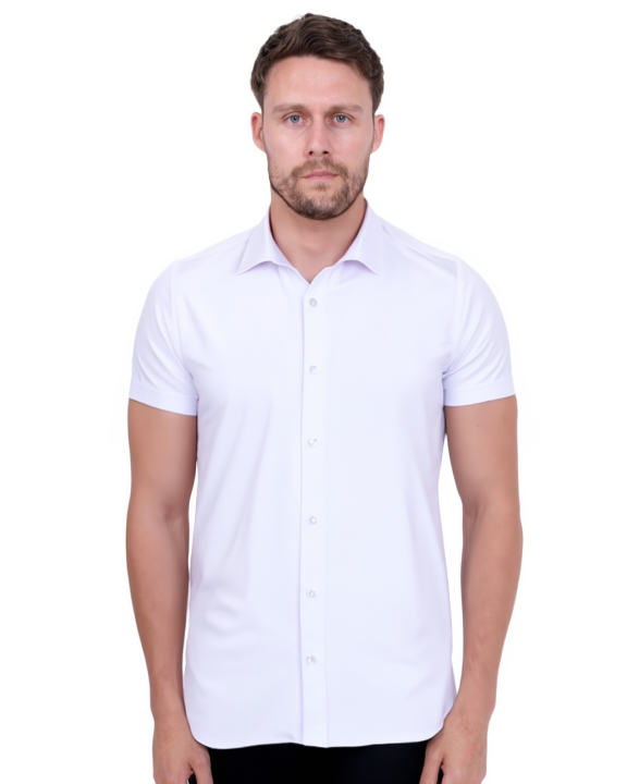 White Classic Twill Short Sleeve Shirt-Makrom