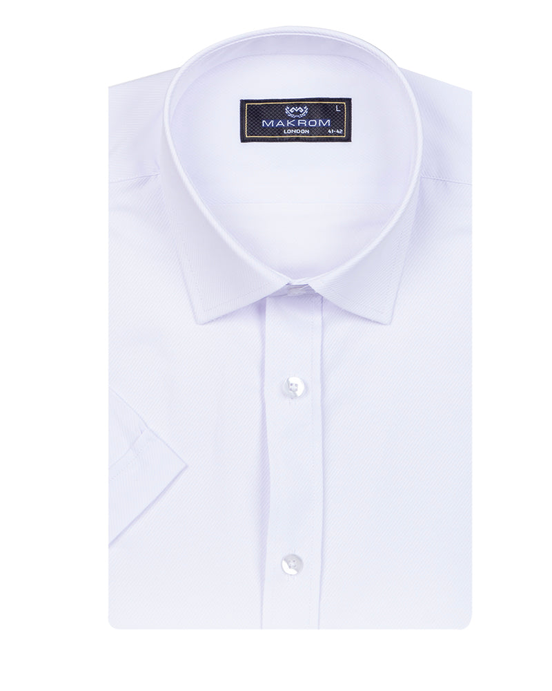 White Classic Twill Short Sleeve Shirt-Makrom