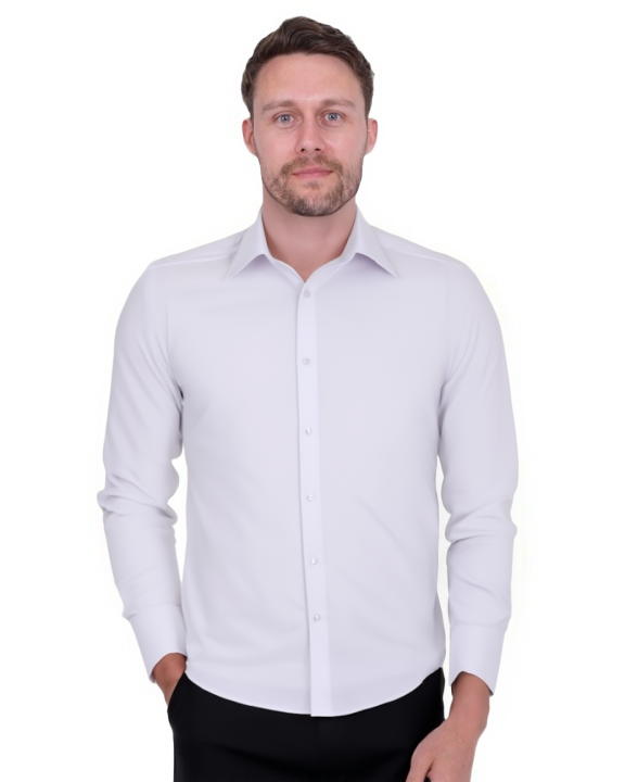 White Classic Twill Single Cuff Shirt-Makrom