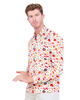 White Colorful Leaf Print Shirt with Matching Handkerchief-Makrom